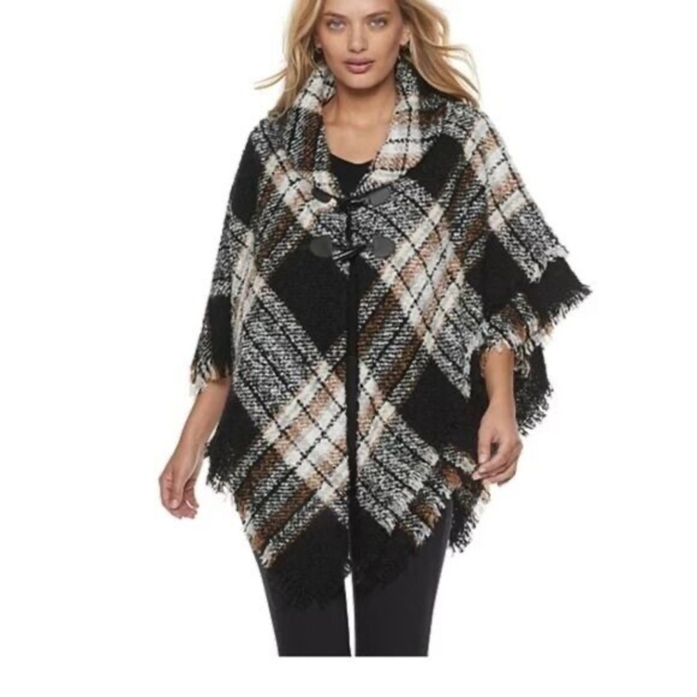 Apt. 9 Black Plaid Ruana Poncho